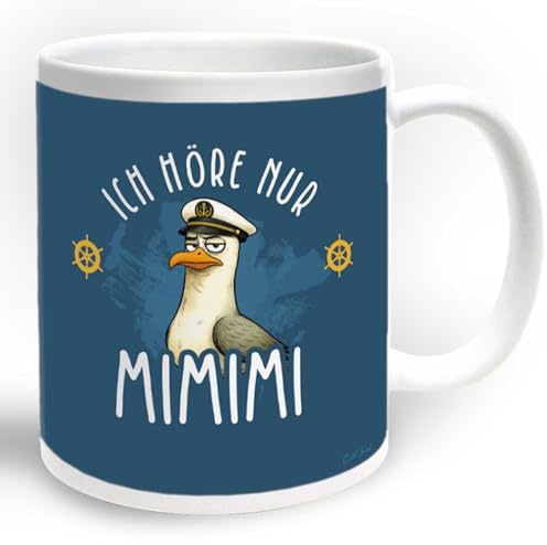 Tasse mit lustigem Motiv - 330ml Kaffeetasse mit Spruch - Typisch norddeutsches Souvenir mit Möwen-Motiven - Perfekt fürs Büro - Ich höre nur mimimi