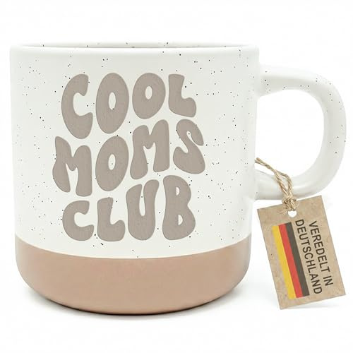 Cool Moms Club Mama Steingut Tasse Muttertagsgeschenk mit Gravur Sohn Tochter Mutter Geschenk zum Muttertag Kaffeebecher Kaffeetasse 360 ml