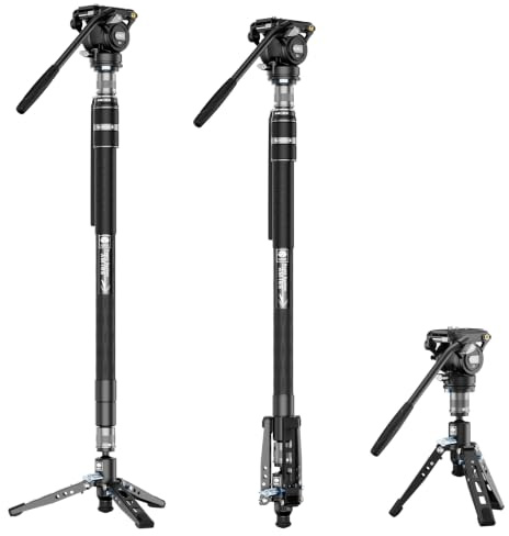 SIRUI 69/175cm Carbon Fiber Video Monopod with Feet, Pan Tilt Fluid Head | Rapid Compact Professional Camera Monopod with Removable Tripod Base for Camera, Camcorder, Max Load 13.2lbs/6kg, AM-165+S3