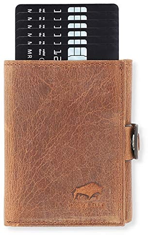 Solo Pelle NEU Slim Wallet mit Münzfach [12 Karten] Slimwallet Riva [RFID-Schutz] Kartenetui mit Münzfach [Leder] Smart Wallet für Männer und Damen (Vintage Braun)