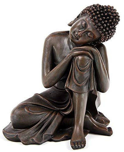 NAMENLOS Thai-Buddha-Figur, Kopf auf Knie, Holzeffekt | Deko-Figur schlafend, meditierend, Skulptur, Statue, Deko-Artikel, Holzeffekt, H 12 cm