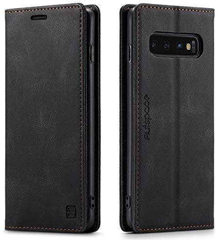 LOLFZ Wallet Case for Samsung Galaxy S10, Magnetic Flip Leather Case with RFID Block Card Slots Kickstand Shockproof Protective Cover Compatible with Galaxy S10 - Black