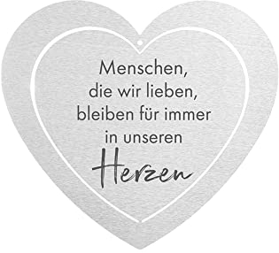 DOLORINO Grabherz aus Edelstahl | wetterfest | mit Spruch Menschen die wir lieben| ca. 17x15cm