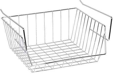 BLADO Under Shelf Storage Basket - Hanging Metal Wire Storage Basket Multi-Purpose Bookshelf Cupboard Shelf Organiser for Kitchen, Office, Bathroom, Cabinet, Pantry (30 CM, Chrome)