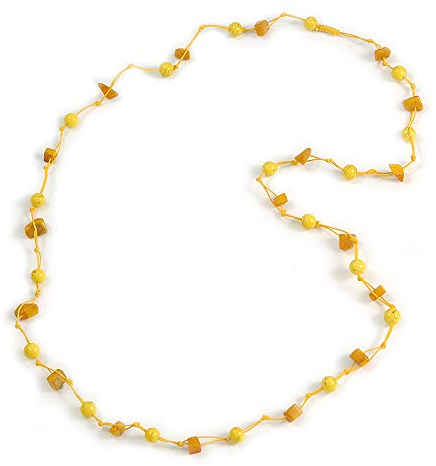 Avalaya Delicate Ceramic Bead and Glass Nugget Cord Long Necklace In Yellow - 96cm Long