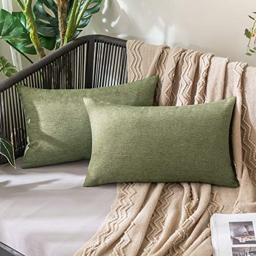 MIULEE 2er Set Wasserdicht Kissenbezug Outdoor Sofakissen Dekokissen Modern Kissenbezüge Dekorativ Kissenhülle Deko aus Polyster Leinen-Optik für Garten Sofa Wohnzimmer Bett 40x60 cm Dunkelgrün