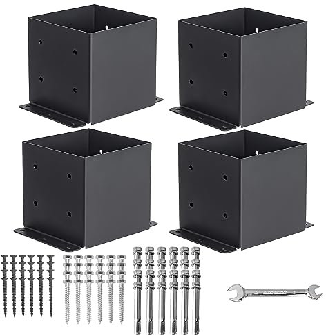AXWHYS 6x6 Post Base 4 Pcs, (Inner Size 5.6x5.6) Post Brackets Kit, Heavy Duty Black Metal Powder-Coated Post Anchor Outdoor Framing Module Fit for Support Deck Base Plate Pergola Brackets Fence Kit……