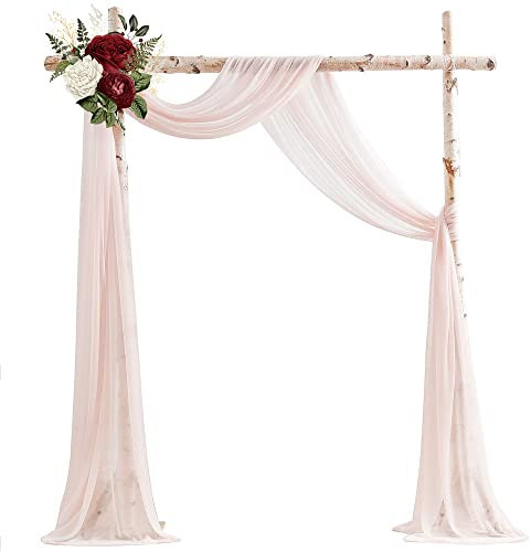 Lukery Hochzeit Vorhang Hochzeitsbogen, Querbehang Gardine Freihanddeko Himmelbett Vorhänge Stoff Tüll Transparent Voile Dekoration für Fotografie Party Hochzeit Geburtstag Taufe (75x600cm,Rosa)