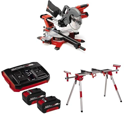 Einhell Akku-Zug-Kapp-Gehrungssäge TE-SM 36/10 L Li Power X-Change (36 V, 254 mm Sägeblatt, 3800 min^-1, Schnittlinien-Laser, inkl. PXC-Starter-Kit, inkl. Untergestell)