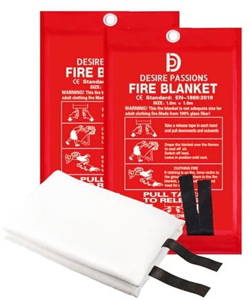 DESIRE PASSIONS Notfall-Feuerdecke – Feuerlöschdecke für Zuhause, Küche, Garage, Camping, Schule und Büro – schwer entflammbar – 101,6 x 101,6 cm für schnelles Ersticken und Brandschutz (2 Stück)