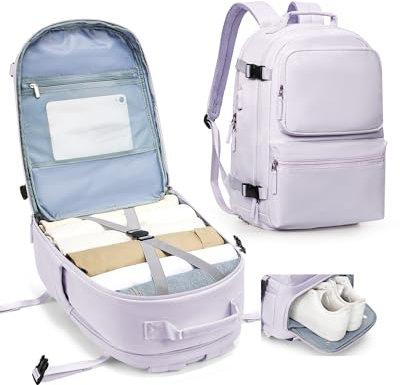 kibachev Reiserucksack Damen/Herren Mit Schuhfach 45x36x20, Rucksack Handgepäck Flugzeug, Diebstahlsichere Reisetasche 30l, Wasserdicht Travel Business Rucksack Mit Laptopfach Viele Fächer Lila