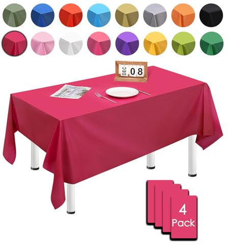 MORAINJAY 4 pz Tovaglia Antimacchia Impermeabile in Plastica,137x274cm Rosso Rosa Rettangolare Tovaglia per Grande Tavolo per Natalizia,Feste,Interni Esterni Giardino Ristorante e Matrimonio Decor