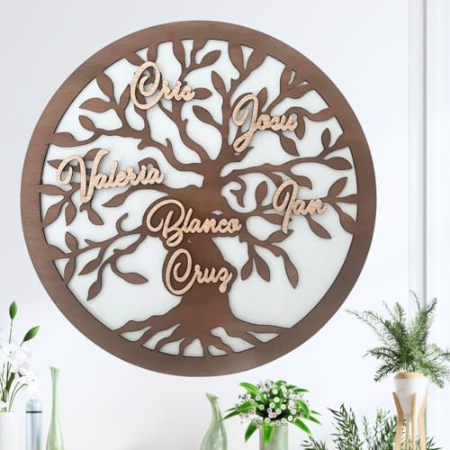 Amaisso® - Albero della vita personalizzato per la decorazione della casa, regali per matrimoni in oro, decorazioni da parete per soggiorno, albero genealogico di famiglia, per anniversario