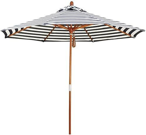 MNOIINM Grand parasol de plage de 270 cm - Rayé noir et blanc - Parasol de jardin rond pliable en bois pour pelouse/piscine - 8 baleines
