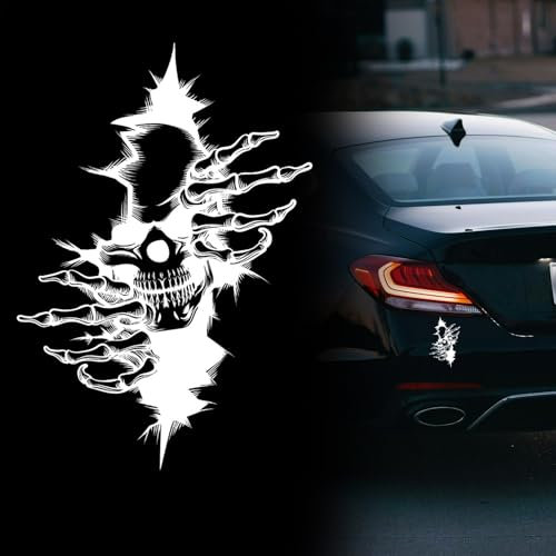 Adesivo per auto skull, 2 Pz adesivi teschio 12 * 18CM Horror Auto Adesivi 3D adesivi auto esterni Halloween Autoadesivo Auto Decorazione Adesivi (4,7 * 7,1 pollici bianco)