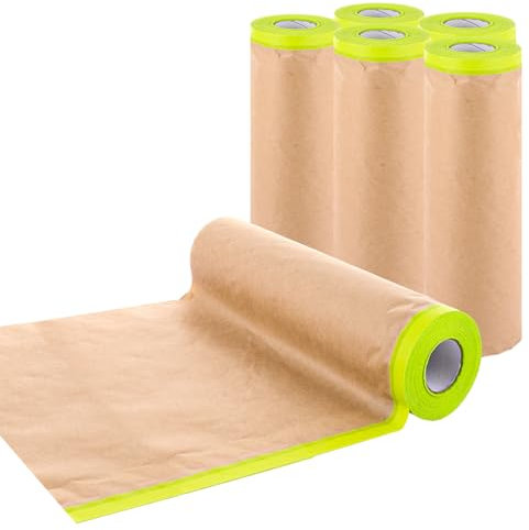 DAJAVE 6 Rolls Masking Paper, 55cmx15M/21.65'' x 49ft Masking Paper for Spraying Pre Taped Masking Film Tape and Drape Masking Papers for Painting Car Furniture Carpet Protection
