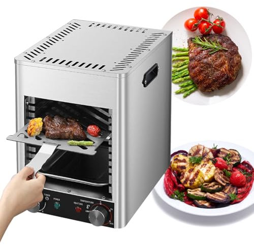 Countertop Broiler 1700W Electric Grill Indoor, Grill 400-1450°F Temperature Adjustable, Commercial Steak Broiler Food-Grade Stainless Steel Toaster Oven,110V