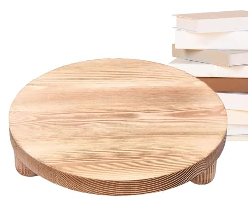 Fellflying Wood Risers For Decor- Rustic Round Wooden Pedestal Stand Footed Tray For Display Decorative Table Riser, Wooden Round Tray With Feet Riser Display Stand For Dessert Candle Cake Plant