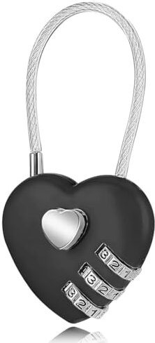 cadenas code cadenas cable casier cadenas a code cadenas long mini cadenas code antivol,1 pcs cadenas en forme de cœur pour valise, petit cadenas étanche pour sacs de voyage, sacs à dos(noir)