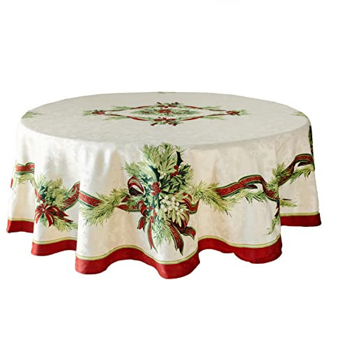 Benson Mills Tischdecke mit Weihnachtsbändern, Bedruckt, für Winter, Urlaub und Weihnachten (177,8 cm rund, Weihnachtsbänder)