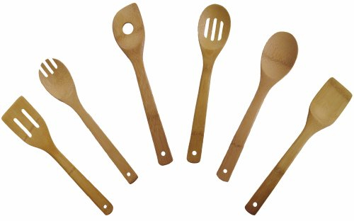 6 Piece 12 Bamboo Utensil Set, Spatula/turner, Slotted Spatula, Spatula with Hole, Spork, Spoon, Slotted Spoon. Individually Handcrafted, Made From 100 % Earth Friendly Timber Bamboo.