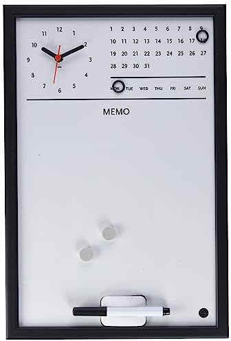 Bi-Office CG0177216 Magnettafel mit integrierter Uhr und fortlaufendem Kalender, MDF Rahmen, lackierter Stahl, 30 x 45 cm, schwarz