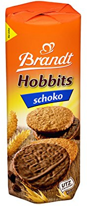 Brandt Hobbits Schoko, 265 g Packung - kerniger Vollkornkeks mit Haferflocken und Schokolade- knackiges Gebäck für die ganze Familie - in praktischer Keksrolle