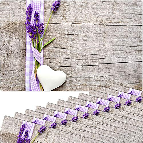 Tischsets 12er als abwaschbare Frühling und Sommer Tischdeko - Platzsets Landhaus Lavendel Blumen als Tischuntersetzer in 43 cm - Platzdeckchen als Tischunterlage für Esstisch Wohnzimmer Tisch
