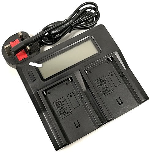 Jiexi® Quick LCD-Display Dual-Channel Mains Battery Charger for Sony NP-F970 NP-F960 NP-F330 NP-F550 NP-F570 NP-F750 NP-F770 NP-F930 NP-F950 NP-FM30 NP-FM50 NP-FM500H NP-QM91D NP-QM71D Camera Camcorder Photography Photo LED Vedio Light Lamp