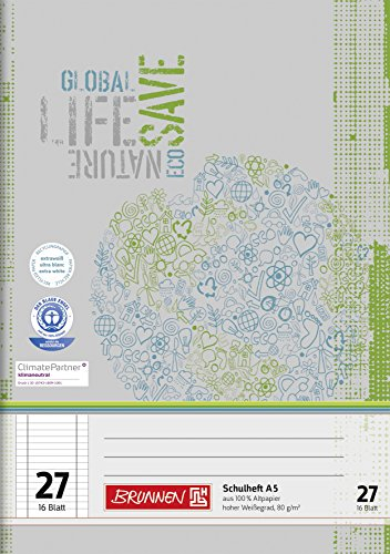 Brunnen 104512701 Recycling-Schulheft DIN A5 (16 Blatt, einfaches Heft)