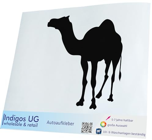INDIGOS UG Auto Aufkleber Lama Alpaca Kamel - 90x80mm schwarz - Selbstklebender Sticker für Auto, Fenster, Bus oder LKW - Tuning