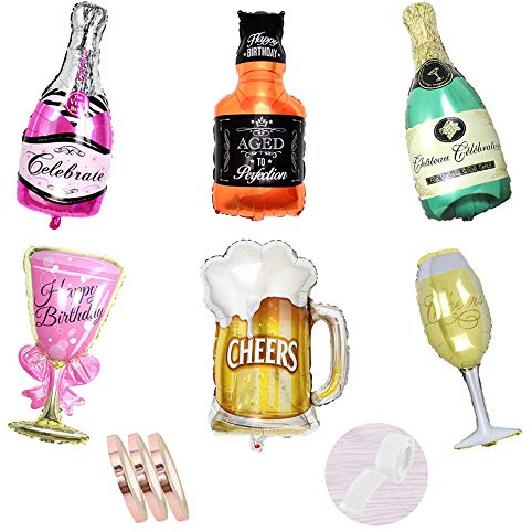 Palloncino Foil Set Bottiglia di Champagne Deco, 6pezzi Bottiglia di Vino con Palloncini in Vetro Elio in Alluminio gonfiato Gigante per la Decorazione della Festa Nuziale di Compleanno (XXXL 100cm)