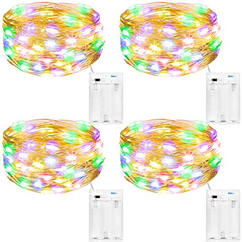 kolpop LED Lichterkette Batterie [4 Stück],Lichterketten für Zimmer,5m 50er Micro LED Lichterkette Draht Innen Batteriebetrieben für Party Weihnachtsbaum Halloween Hochzeit Deko(mischfarbe)