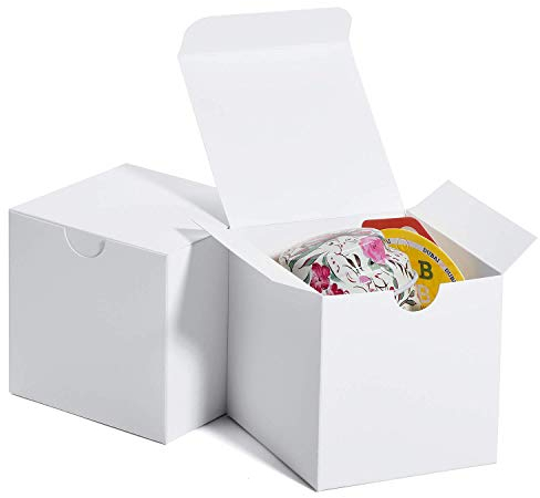 HOUSE DAY 50 x Paper Gift Boxes with Lids for Wedding Gifts, Chocolate, Cookies, Cupcakes, Sweets, Crafts, Easy to Assemble Boxes 7.5 x 7.5 x 7.5 cm White