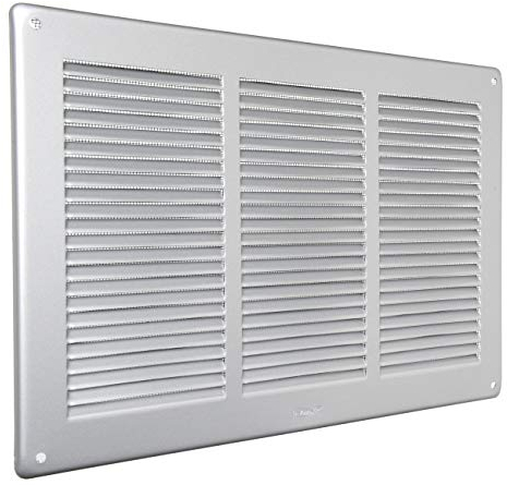 La Ventilazione GAL3424R - Rejilla de ventilación rectangular de aluminio pintado en plata, con red antiinsectos, dimensiones 340 x 240 mm