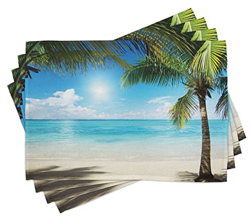 ABAKUHAUS Tropical Beach Platzmatten, Coconut Schatten, Waschbare Stoff Esszimmer Küche Tischdekorations Digitaldruck, Grün Aqua