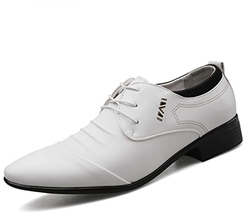 Celucke Derby-Schuhe Herren Spitz Derbys Schnürhalbschuhe Hochzeit Party Smoking Schuhe Männer Freizeitschuhe Anzugschuhe Oxford Casual Schnürschuhe (Weiß, 42 EU)