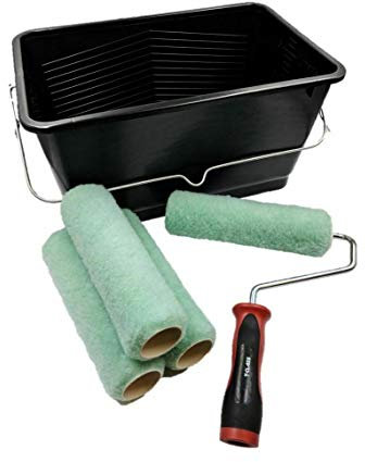 BeCreative 6pc Paint Kettle Roller Tray 9 Sleeves & Frame Set 15L Scuttle Bucket Lid