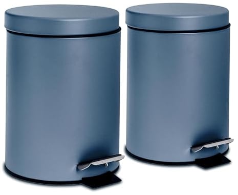Harbour Housewares 3L Bathroom Bins - Matte Blue - Pack of 2 - Round Stainless Steel Pedal Bin Slim Kitchen Rubbish Trash Can Garbage Dustbin with Lid and Inner Liner Bucket