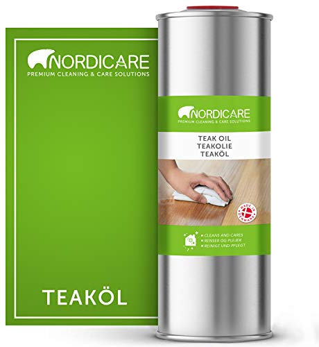 Nordicare Teak Oil (1L) - Wood Oil for The Entire Indoor Area - Revives The Original Color of Wood - Premium Care with Stain Protection - Natural Silk Matt Finish-Made in Denmark