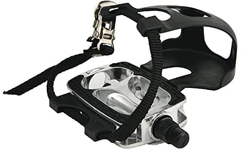 EIRONA 9/16 Aluminum Alloy Bike Pedals with Toe Clips/Cages and Straps, Bicycle Pedals for Spin Indoor Exercise Bike, Mountain Bike