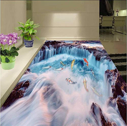 3d bodenbelag benutzerdefinierte wasserdichte selbstklebende 3 d wasserfall karpfen auf dem boden 3d bad bodenbelag foto tapete für wände 3d-200 * 140cm