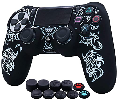 HLRAO Silicone Della Pelle laser Compatibile con PS4/PS4 Slim/PS4 Pro Wireless/Wired Gamepad Controller con 8 x FPS Pro Thumb Grip Caps + 2 zampe di gatto.