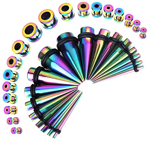 Huacan Dehnstäbe Set 1-10mm Chirurgenstahl Tunnels Dehnstab Dehnset Taper Plugs Ohr Piercing Silber Schwarz Buntfarbe Stecker Abschraubbar Klassisch Expander Damen Herren 36 Stück