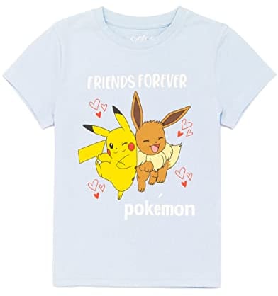 Pokemon T-Shirt Mädchen Kinder Pikachu Eevee Freunde Spiel Blaue Top 11-12 Jahre