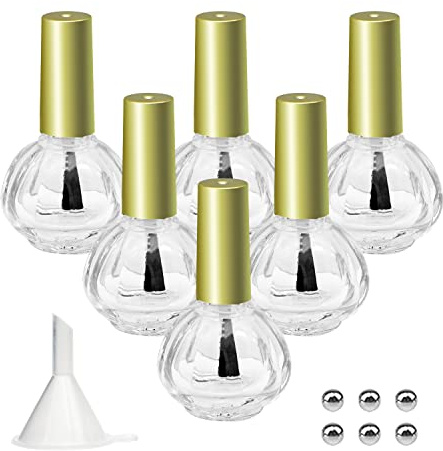 Agidea Lot de 6 flacons de vernis à ongles vides en verre de 10 ml, en forme de citrouille, rechargeables, transparents, avec entonnoir et boules de mélange pour nail art