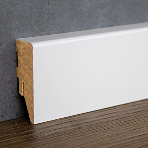 PROVISTON | Sockelleiste | Eckiges Profil | 19 x 50 x 2500 mm | MDF foliert | Weiß | annährend RAL 9010 | Klassische Fußleiste | 25 Meter