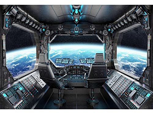 Aoihrraan 1,5x1m Spaceship Window View Backdrop Outer Space Spacecraft Cockpit Moon Surface Universe Exploration Photography Background for Boys Birthday Party Portrait Decor Photo Studio Props