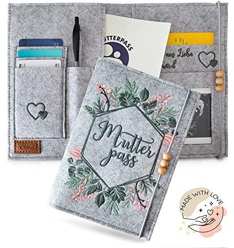 LittleNoah Mutterpasshülle Filz Grau Organizer für Schwangere | Dokumententasche für Mutterpass & Ultraschallbilder | Geschenk Schwangerschaft Babybauch