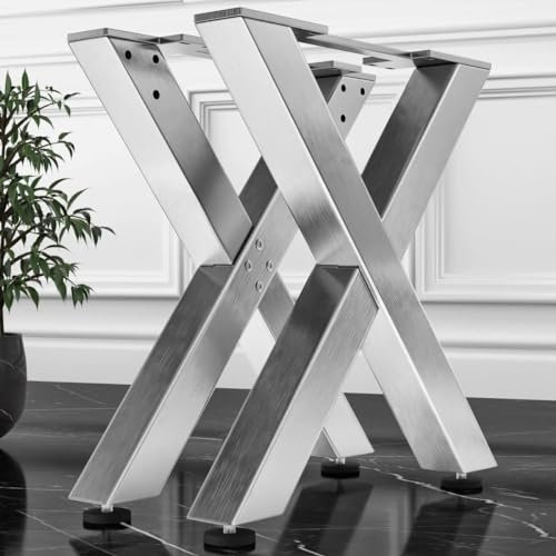 Juana | Tischbeine Metall Edelstahl | 2 Stück X Form Tischkufen | Tischgestell B78xH73 cm | Möbelkufen für Schreibtisch, Esstisch, Barhocker